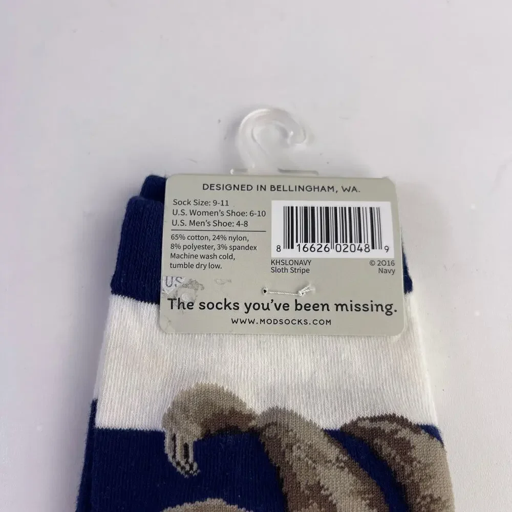 Mod Socks Women's Sloth Stripe Knee High Socks White Blue Size 9-11 Shoe 6-10